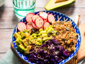 bowl with veggies and quinoa